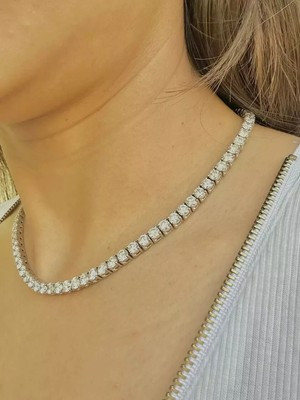 4mm Round Lab-Created Diamond Tennis Necklace Size 18" 14K White Gold Plated | eBay US