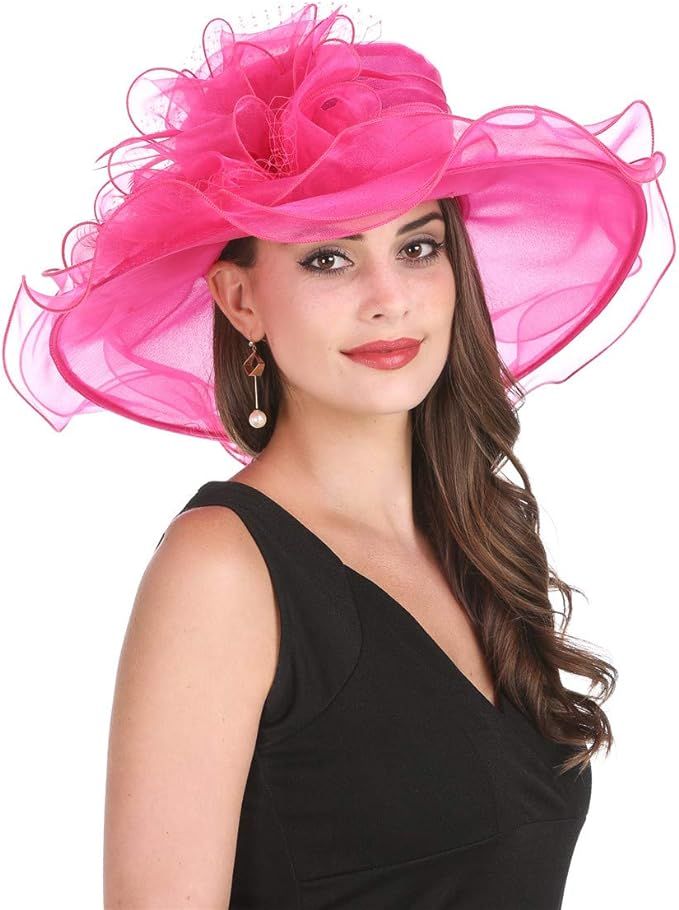 SAFERIN Women's Organza Church Kentucky Derby Fascinator Bridal Tea Party Wedding Hat | Amazon (US)