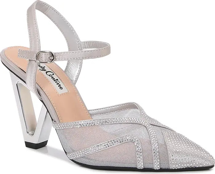 Mesh Satin Rhinestone  Ankle Strap Metallic Heel Pump | Nordstrom