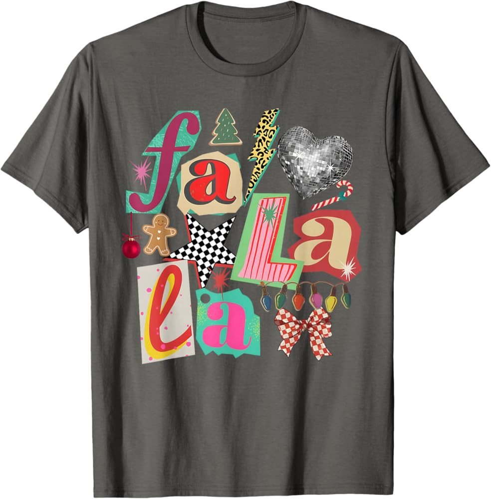 FA La La Retro Christmas Lights Disco Ball Gingerbread Tree T-Shirt | Amazon (US)