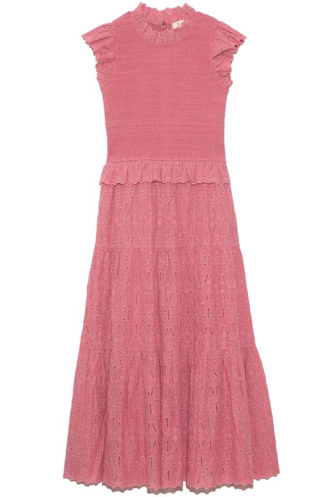 Ingrid Smocked Midi Dress in Rose | Hampden Clothing