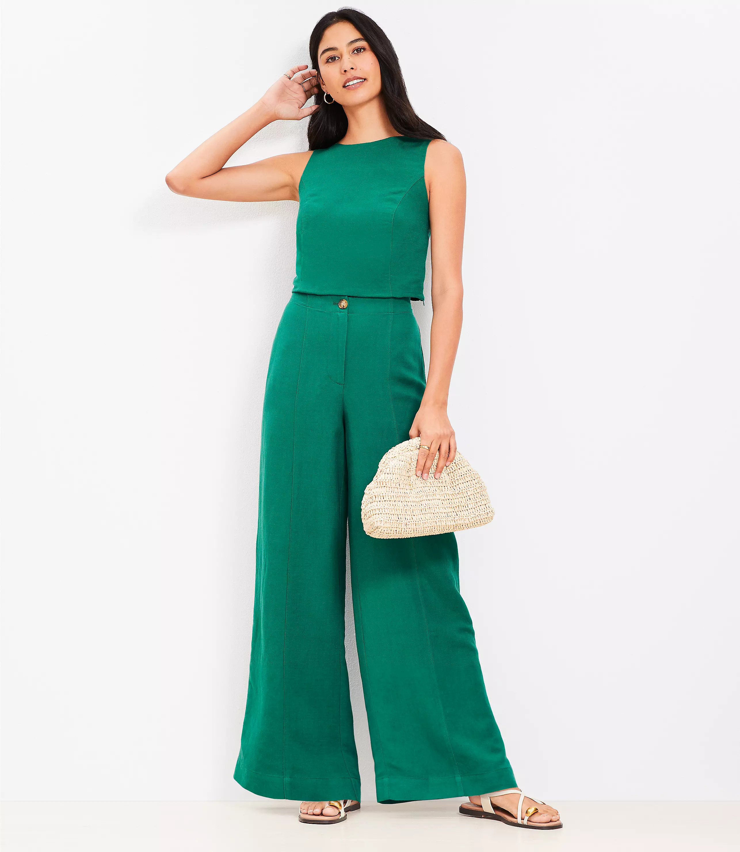 Linen Blend Pull On Wide Leg Pants | LOFT