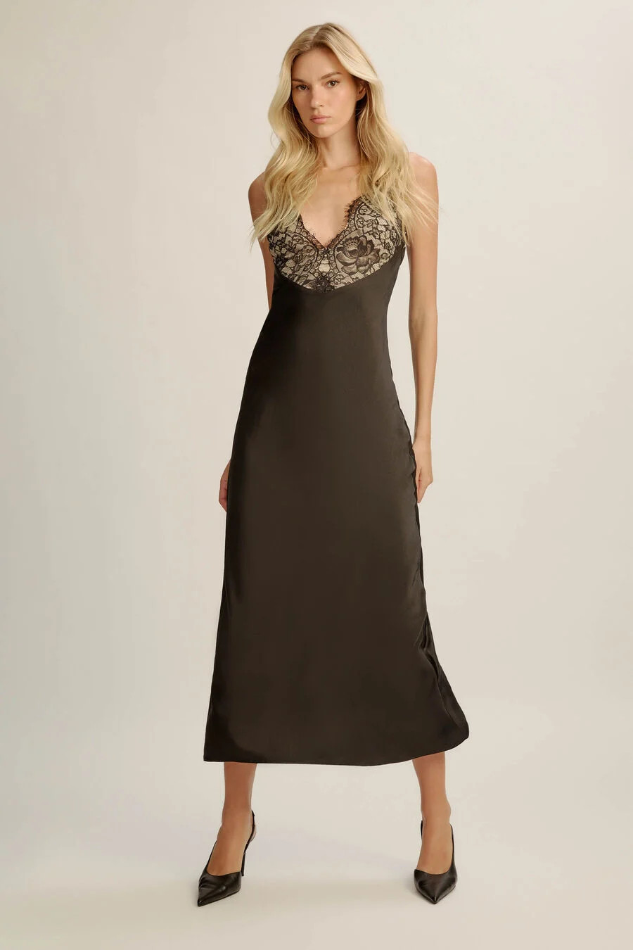 hayden lace slip dress in black | Bardot (US)