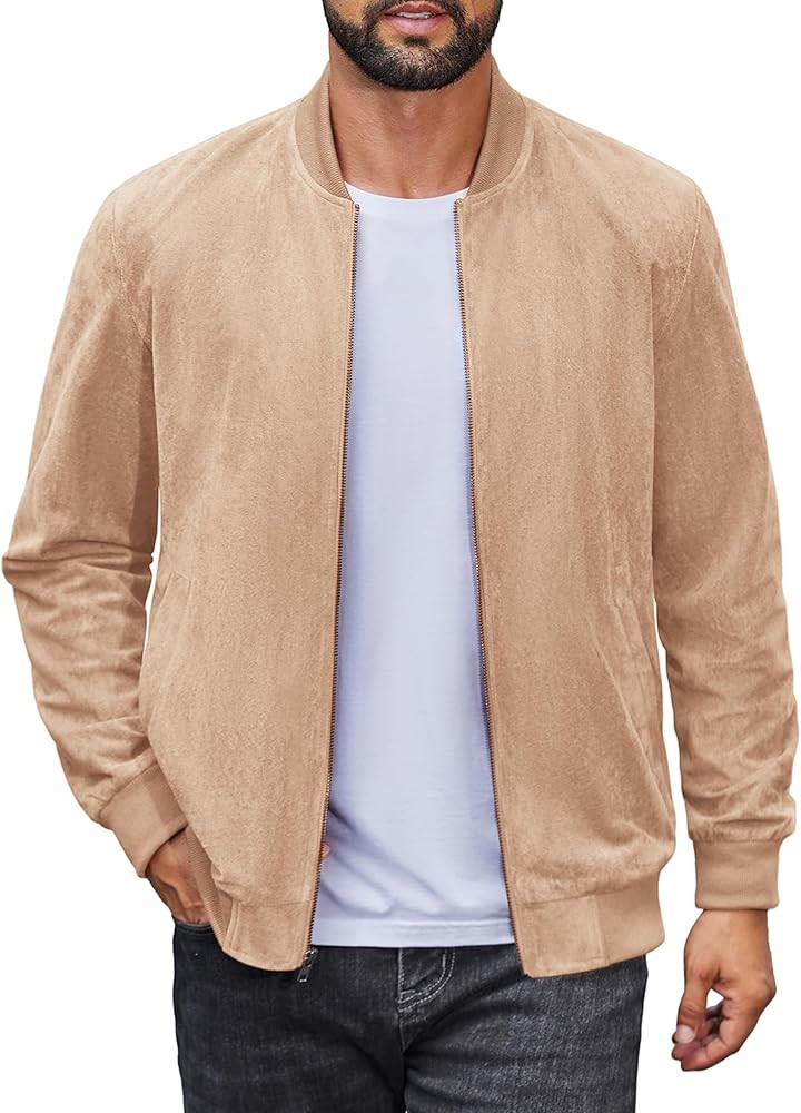 COOFANDY Men's Lightweight Suede Bomber Jackets Casual Varsity Jacket Vintage Faux Leather Jacket... | Amazon (US)