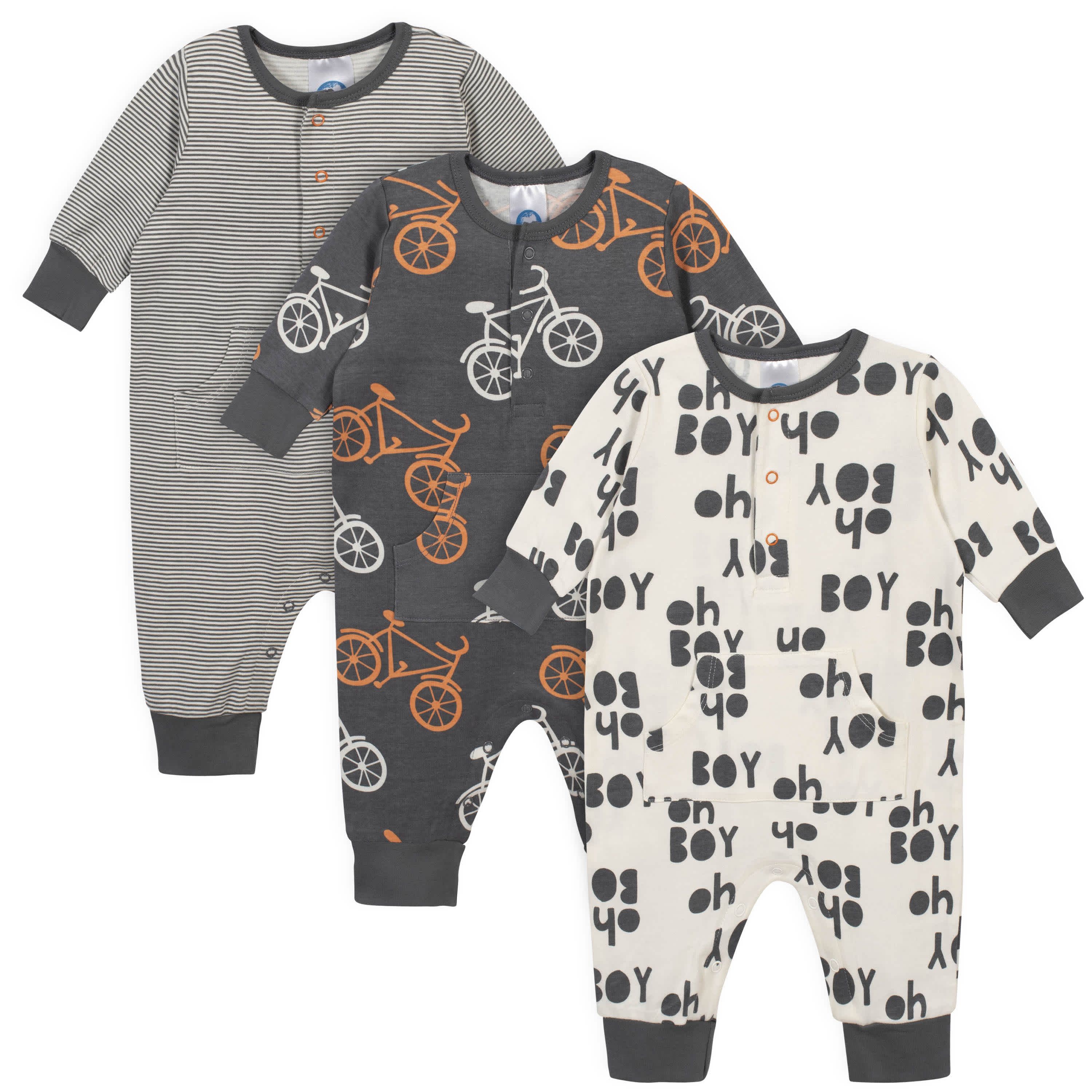 3-Piece Baby Boys Grow by Gerber® Bicycle Organic Coverall Set | Gerber Childrenswear
