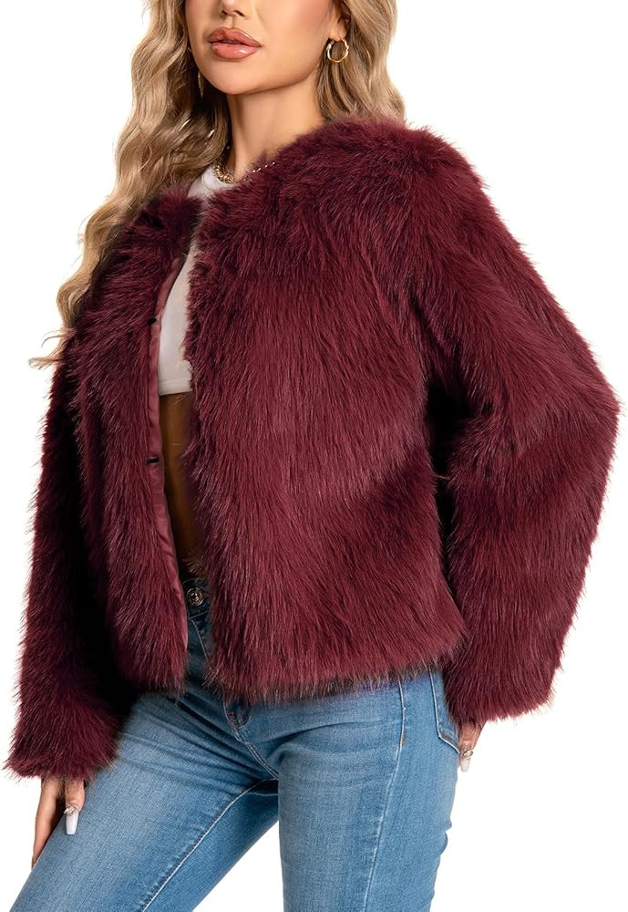 Fur Coats For Women, 2025 Plus Size Faux Fuzzy Jacket Fluffy Long Sleeve Winter Coat with Pockets... | Amazon (US)