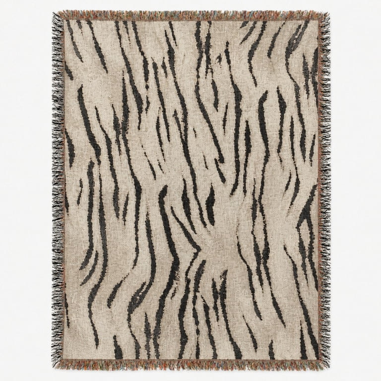 Beige and Black Zebra Stripe Woven Throw Blanket, 100% Cotton, Animal Print Style for Living Room... | Walmart (US)