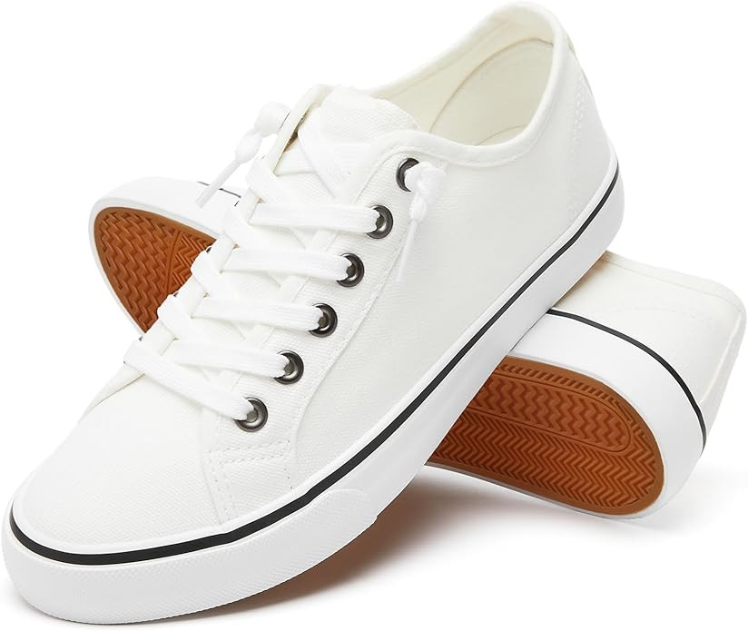 Women Canvas Sneaker Slip On Non Slip Casual Shoes Lace Up Canvas Low Top White Shoes Loafers for... | Amazon (US)