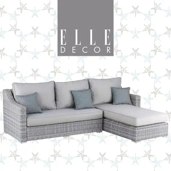 Elle Decor Vallauris Outdoor Storage Sectional - Gray Wicker | Bed Bath & Beyond