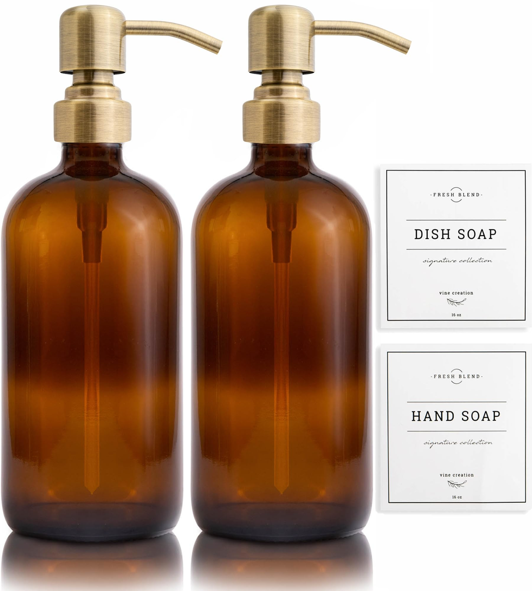 Vine Creations Amber Glass Soap Dispenser, 2 Pack Kitchen Soap Dispenser Set with Stainless Steel... | Amazon (US)