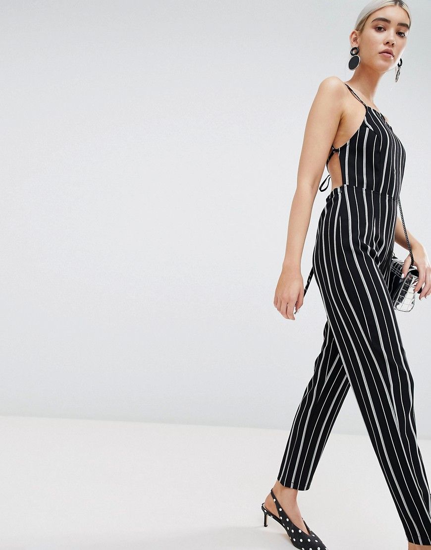 PrettyLittleThing Stripe Jumpsuit - Black | ASOS US