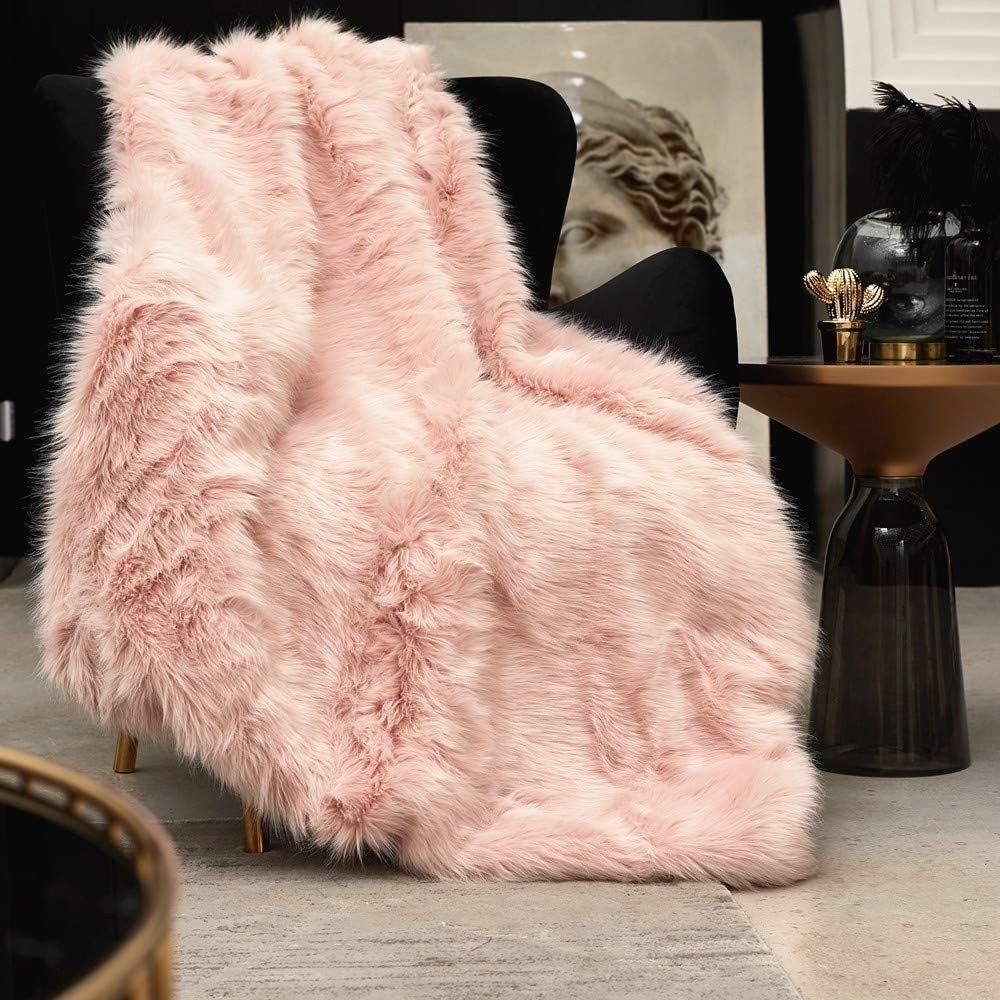Pink Faux Fur Throw Blanket, Luxury Modern Blush Home Throw Blanket, Super Warm, Fuzzy, Elegant, ... | Amazon (US)