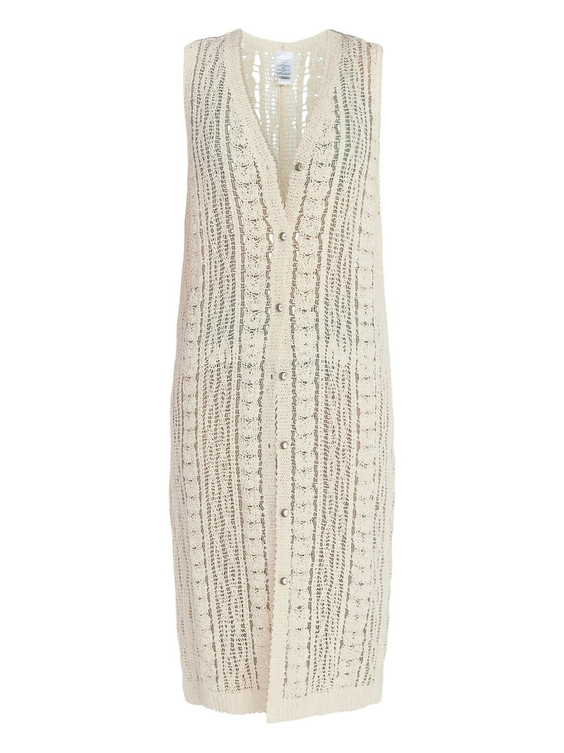 Time and Tru Women's Crochet Button Down Coverup, Size S/M, Ivory | Walmart (US)