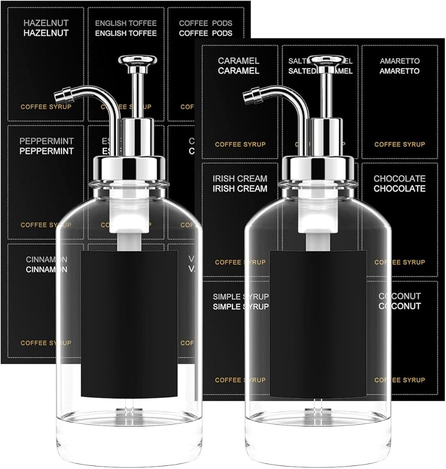 Hands DIY 2 Pcs Coffee Syrup Dispenser Set with 18 Labels 16.9 oz 500 ml Coffee Syrup Container M... | Amazon (UK)
