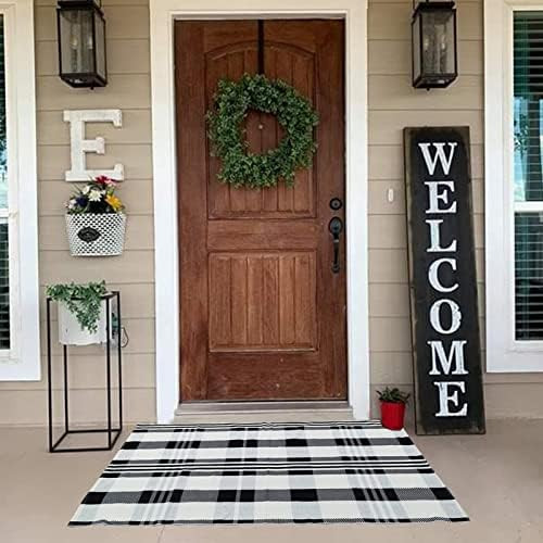 Buffalo Plaid Outdoor Rug Black and White Rug 27.5 x 43 Inches Cotton Hand-Woven Checkered Front ... | Amazon (US)