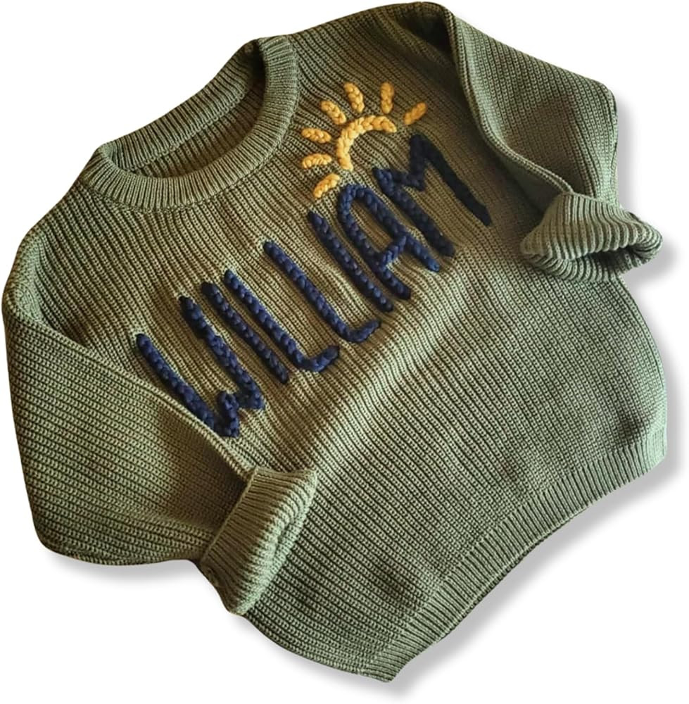 Personalized Baby Sweater, Hand Embroidered Knit Name Sweater for Kids,Custom Knit Infant Jumper,... | Amazon (US)