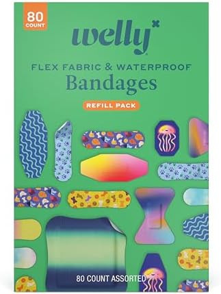 Welly Bandage Family Pack | Adhesive Flexible Fabric & Waterproof Bandages | Assorted Shapes and ... | Amazon (US)