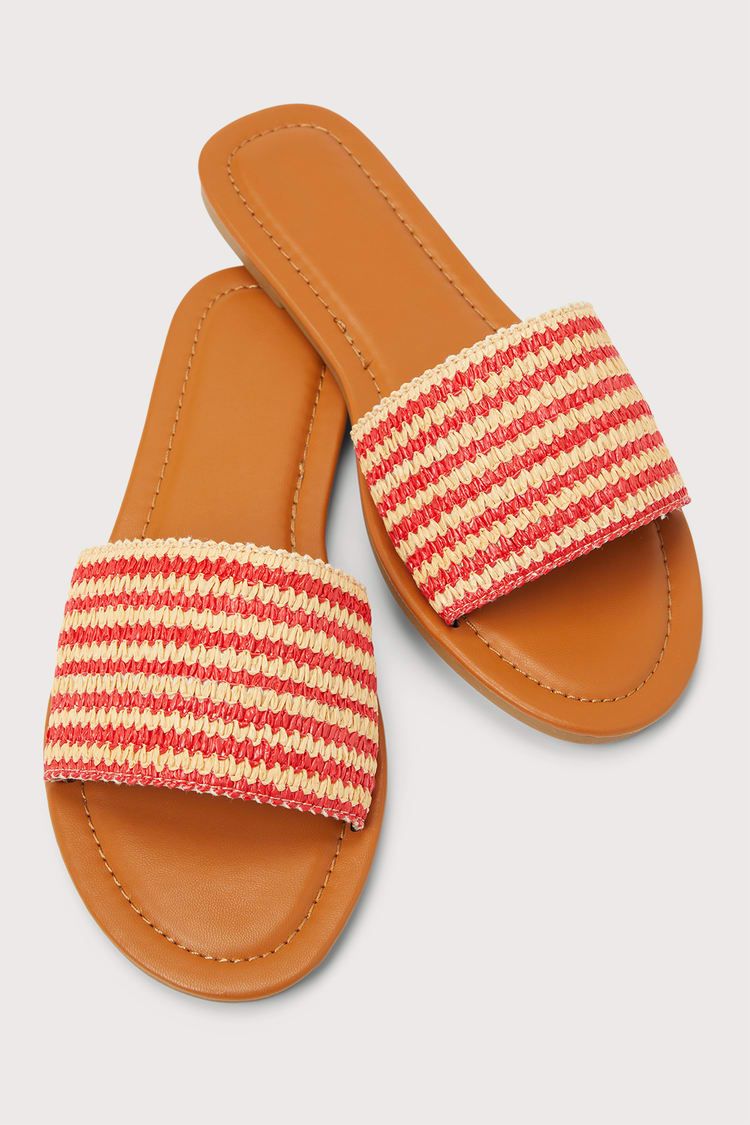 Gwendolyn Red Striped Woven Slide Sandals | Lulus (US)