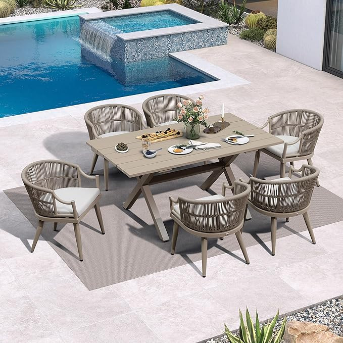 PURPLE LEAF 7 Pieces Outdoor Dining Set All Weather Wicker Patio Dining Set with Rectangular Alum... | Amazon (US)
