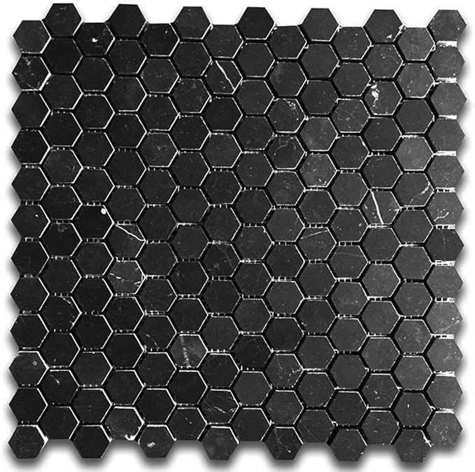 Stone Center Online Nero Marquina Black Marble 1 inch Hexagon Mosaic Tile Honed Kitchen Bath Wall... | Amazon (US)