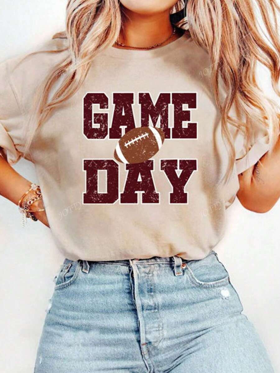 Football "Game Day" Graphic Print Round Neck Short Sleeve Women T-Shirt | SHEIN