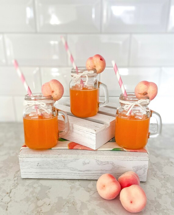 FAUX PEACH LEMONADE in Mini Glass Mason Jar | Old Fashioned Peach Fake Drink | Farm Fresh Peach T... | Etsy (US)