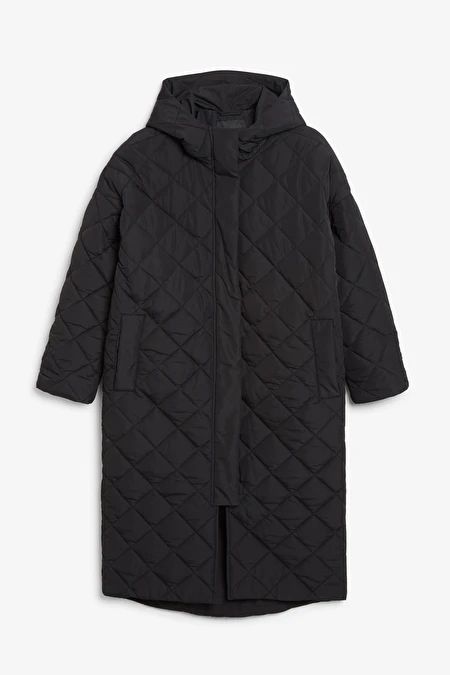 Black long quilted coat | Monki