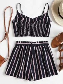 ZAFUL Striped Cami Belted Shorts Set   BLACK CHESTNUT RED CORNSILK DARK SLATE BLUE | Zaful UK