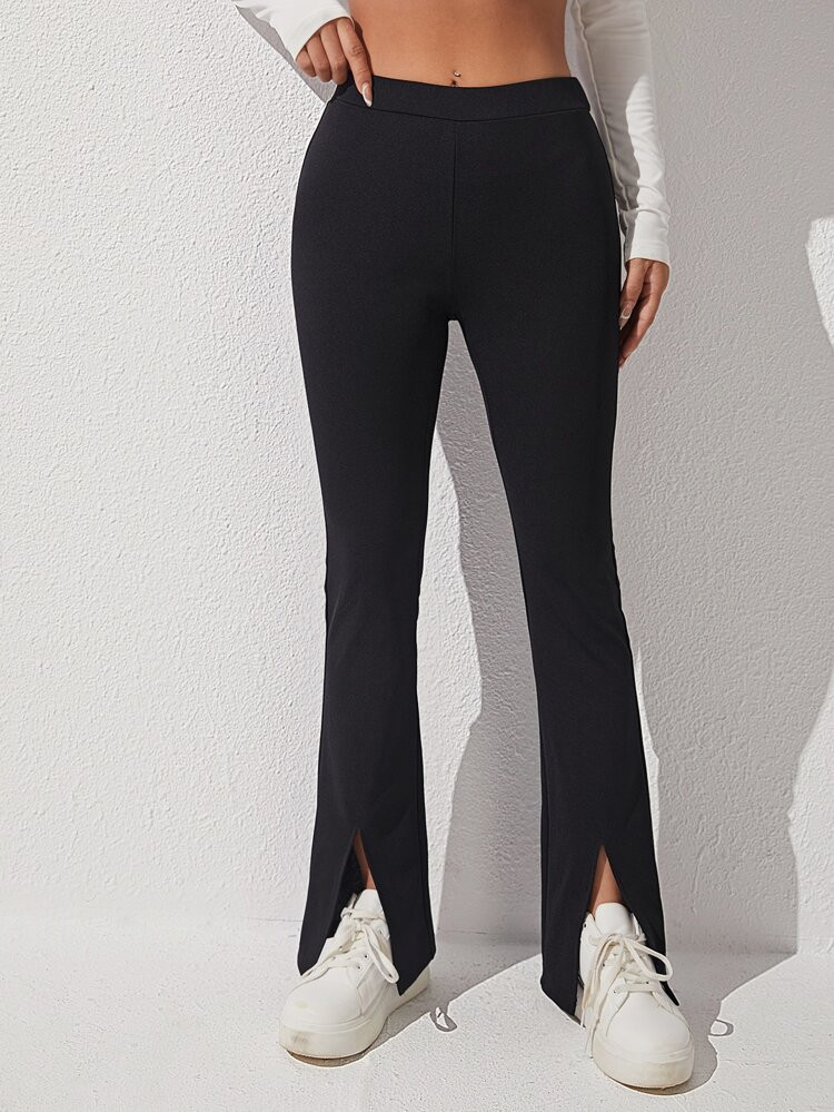 SHEIN PETITE High Waist Split Hem Flare Leg Pants | SHEIN