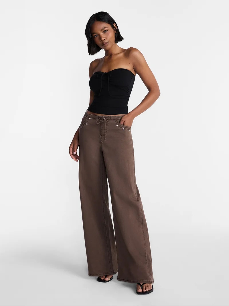 No Boundaries Drawstring Grommet Wide Leg Jean, 32" Inseam, Women's | Walmart (US)