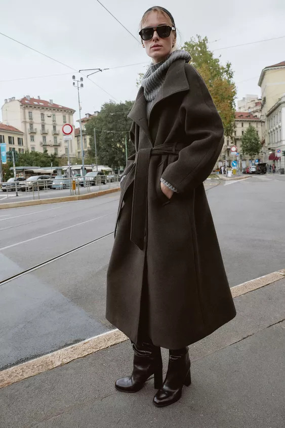 SOFT HIGH-NECK COAT WITH BELT | Zara UK