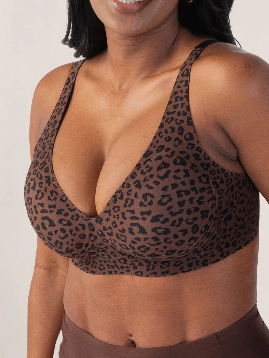 Shapermint Essentials Wireless Push-Up Jelly Bra Shapewear Chocolate Leopard Print M | Shapermint