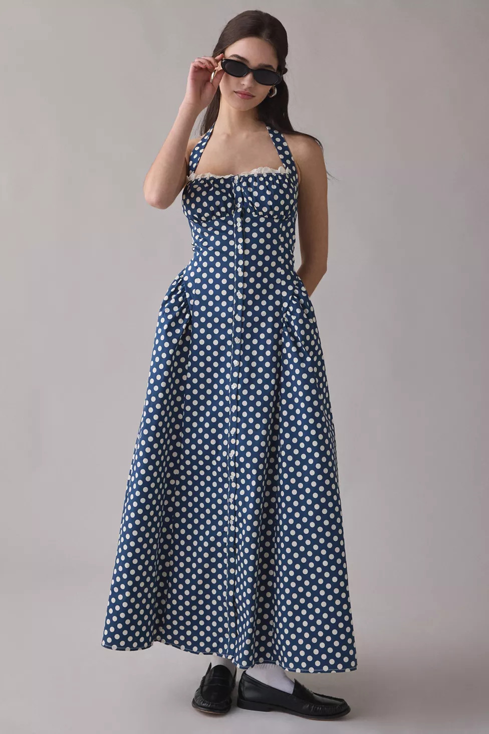 Kimchi Blue Tea Time Basque Waist Halter Midi Dress | Urban Outfitters (US and RoW)