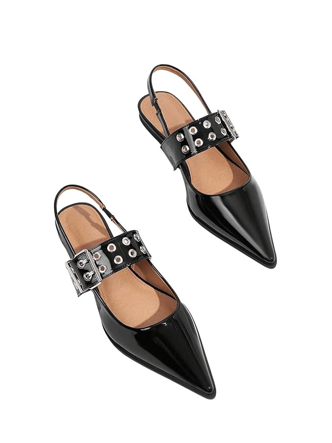 Floerns Women's Buckled Straps Pointed Toe Slingback Flat Ballerina Shoes | Amazon (US)