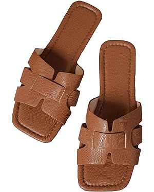 GORGLITTER Women's H Sandals Cut Out Flat Sandals Snakeskin Embossed Sandals Slides Open Toe Flat... | Amazon (US)