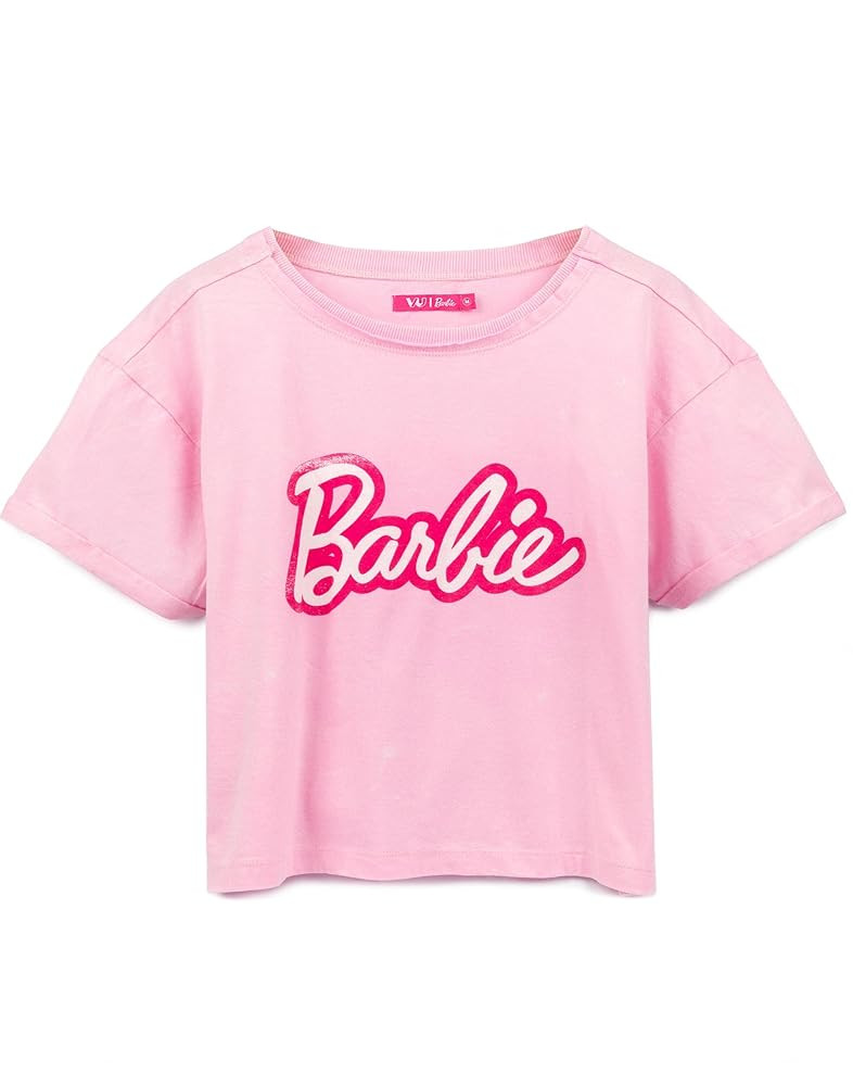 Barbie Cropped T-Shirt for Women | Ladies Fashion Doll Retro Logo Pink Grey OR Black Crop Top | Amazon (US)
