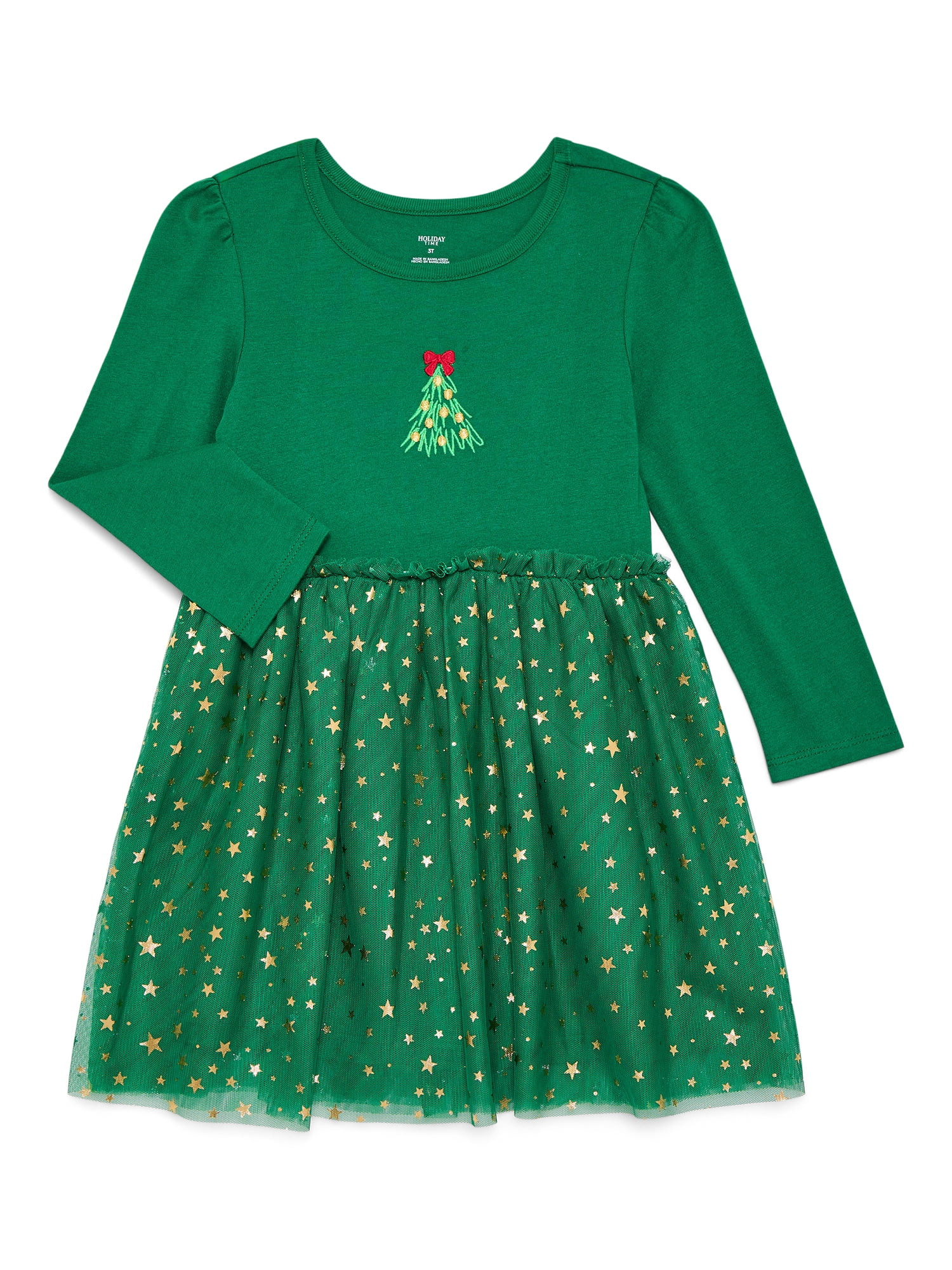 Holiday Time Toddler Girls' Christmas Tutu Dress with Long Sleeves, Sizes 12M-5T | Walmart (US)