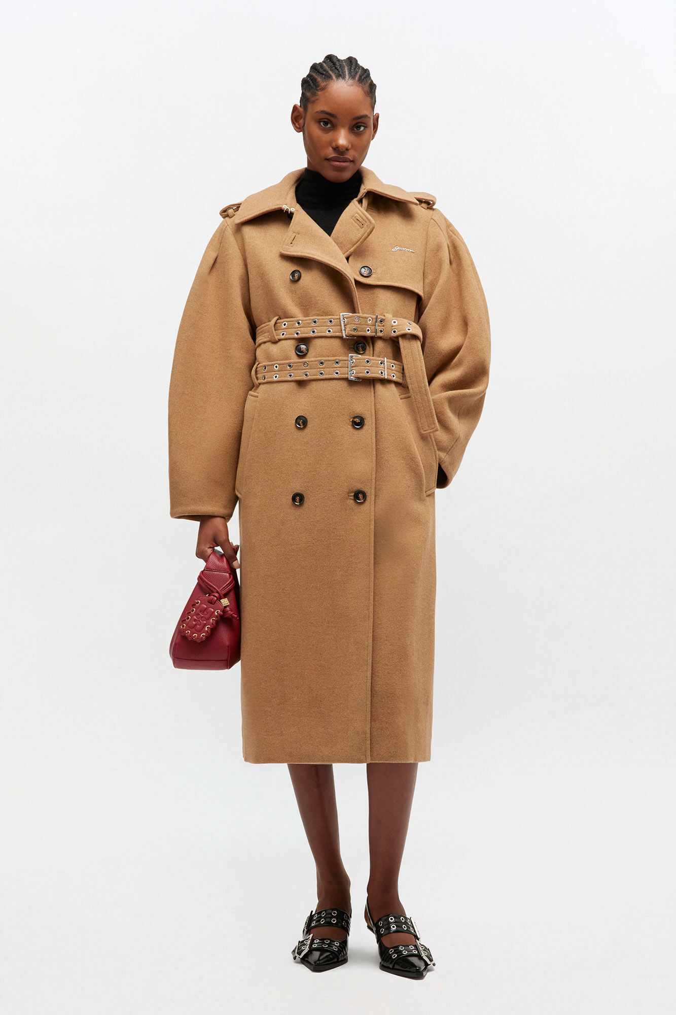 GANNI Beige Wool Trench Coat | Ganni