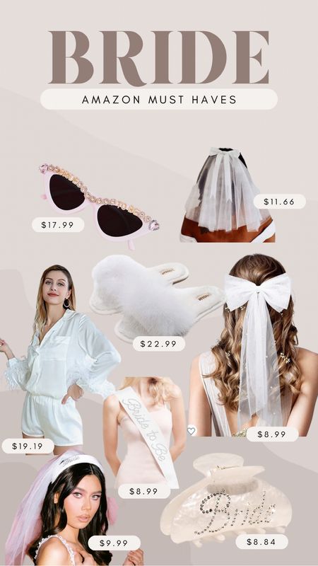 Amazon bride must haves 
Wedding bachelorette bridal 
Bach party veil pajamas sunglasses

#LTKtravel #LTKwedding #LTKunder50