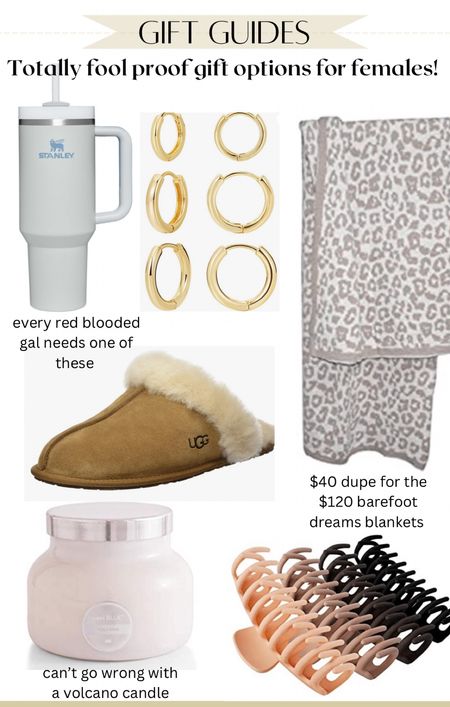 Every girl on your gift list would love these options, gold earring hoops, claw clip, candles are always a winner, Stanley cup, barefoot dreams blanket, UGG slippers￼

#LTKSeasonal #LTKstyletip #LTKGiftGuide