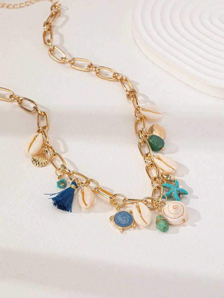 1 Pc BOHO Vocation Beach Style Starfish Summer Multi Charm Necklace | SHEIN