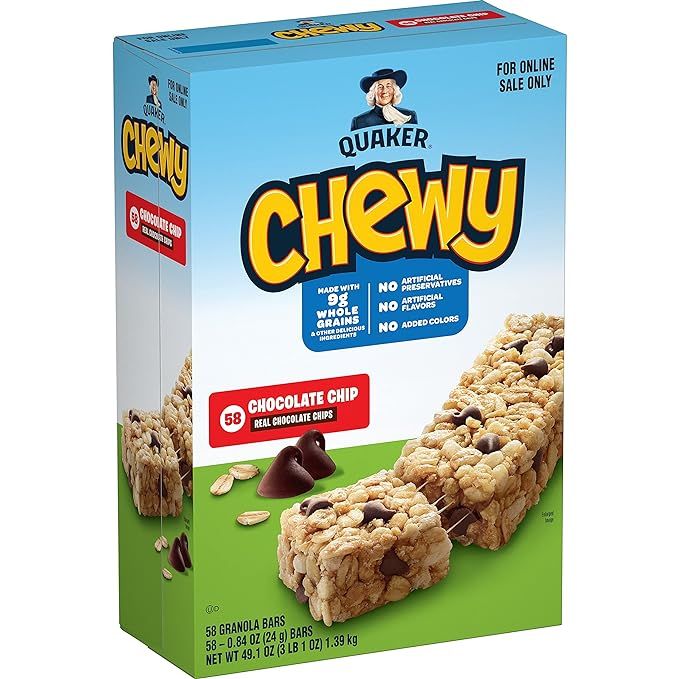 Quaker Chewy Granola Bars, Chocolate Chip, 58 Count (Pack of 1) - Packaging May Vary | Amazon (US)