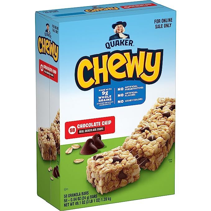 Quaker Chewy Granola Bars, Chocolate Chip, 58 Count (Pack of 1) - Packaging May Vary | Amazon (US)