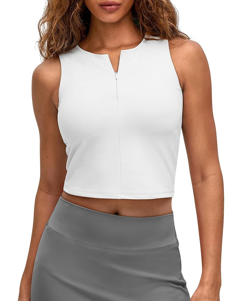 G4Free BareFeel Womens Cropped Tank Tops Half Zip Workout Athletic Shirts Sleeveless for Gym Tenn... | Amazon (US)