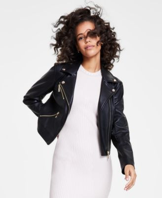 GUESS Women's Venom Faux-Leather Cropped Moto Jacket  - Macy's | Macy's