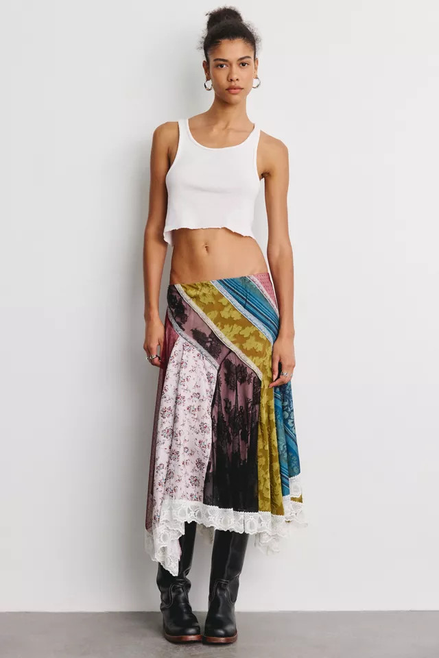 Kimchi Blue In The Mix Patchwork Asymmetric Hanky Hem Midi Skirt in Assorted, Women's at Urban Outfitters | Urban Outfitters (US and RoW)