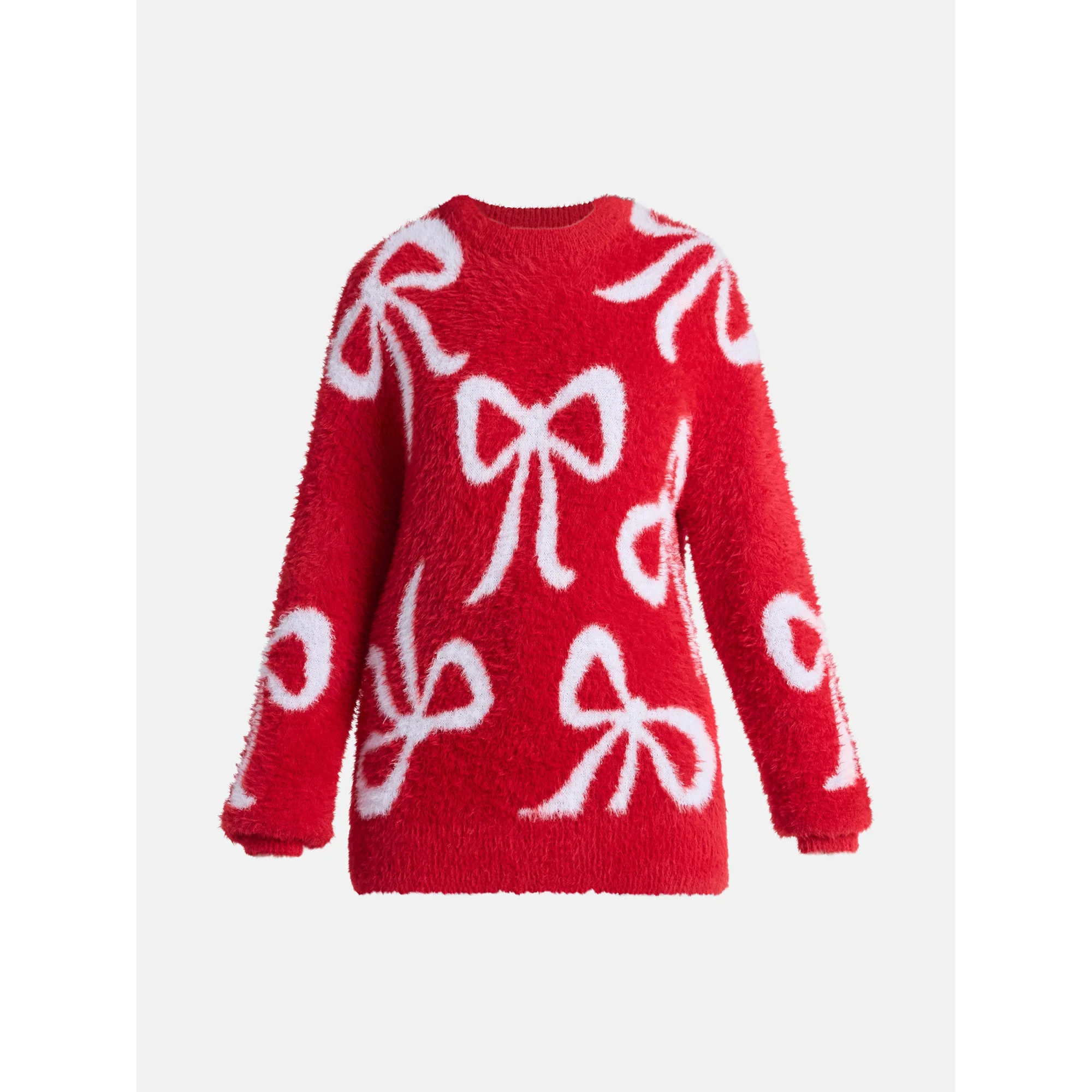 99 Jane Street Women's and Women's Plus Bow Print Pullover Sweater, Midweight, Sizes XS-4X | Walmart (US)