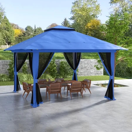 Outsunny 13' x 13' Pop Up Canopy w/ Netting, Weight Bags, Blue | Walmart (US)