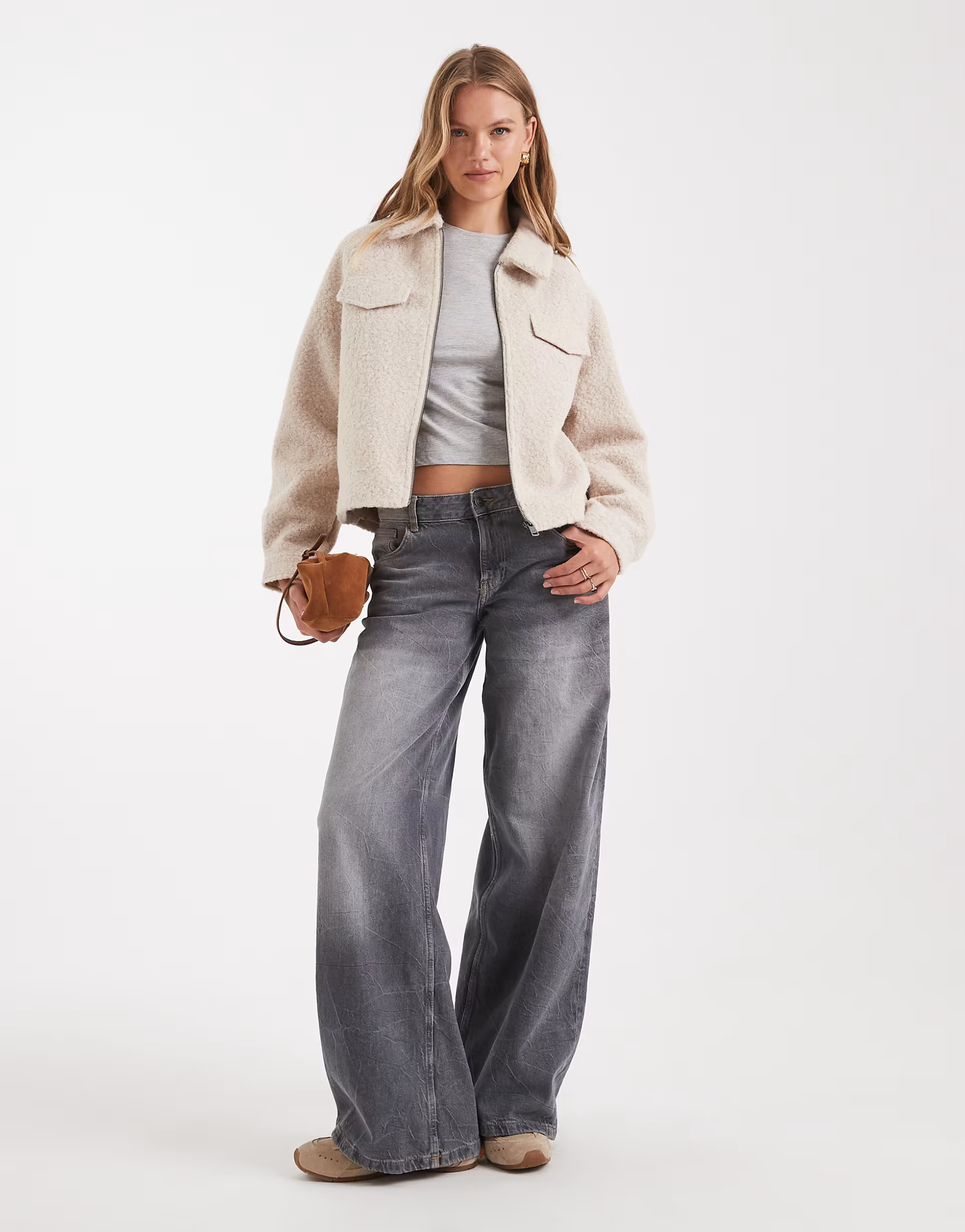 › ONLY zip thorugh boucle jacket in cream | ASOS (Global)
