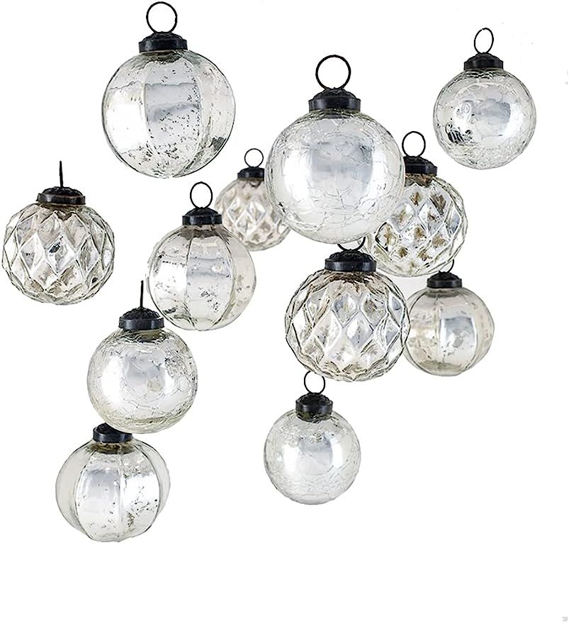 Serene Spaces Living Set of 12 Crackle Glazed, Scalloped & Diamond Silver Mercury Glass-Finish Or... | Amazon (US)